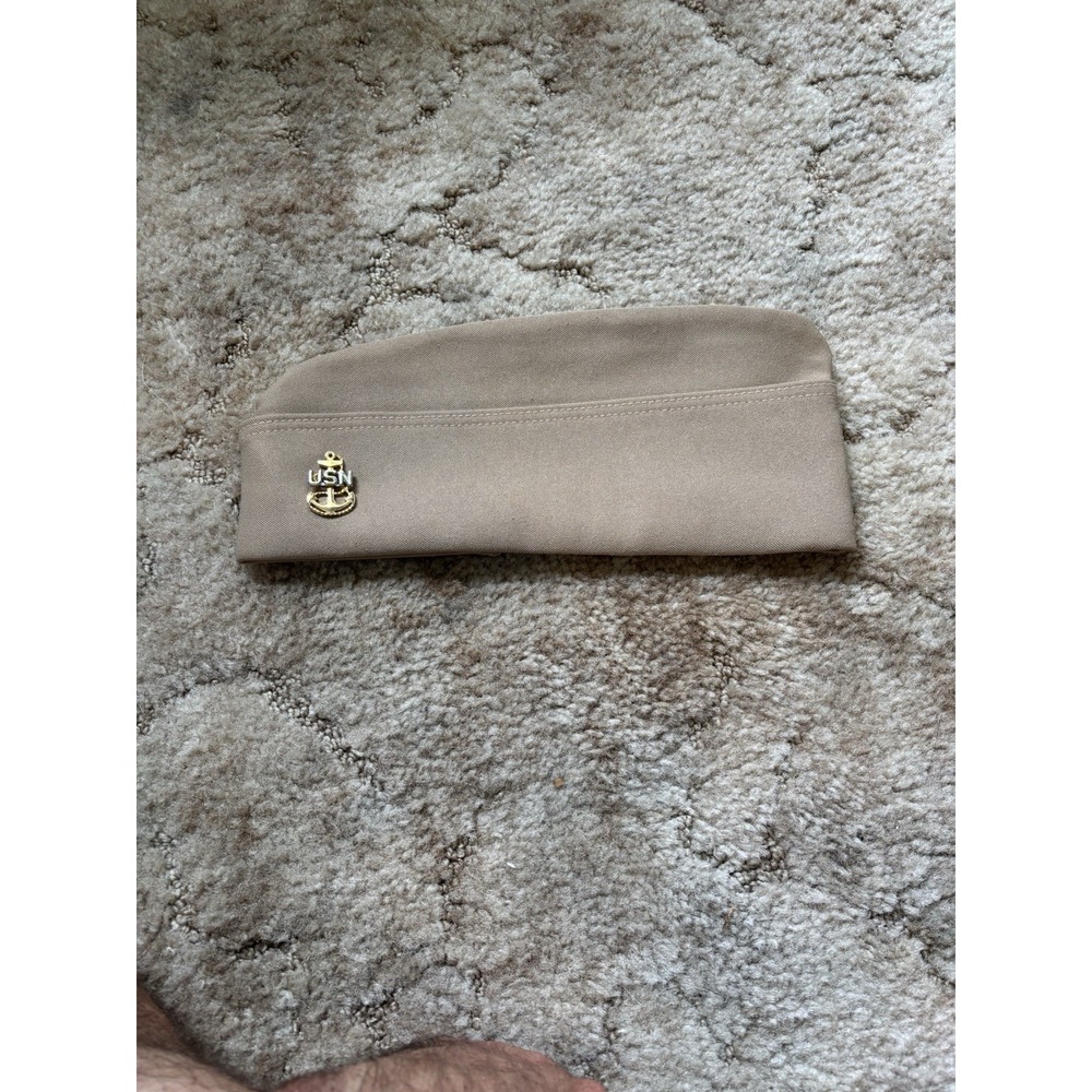US Navy Khaki Garrison Cap Size 7 1/8 USN CPO Chief Petty Officer Hat Pin